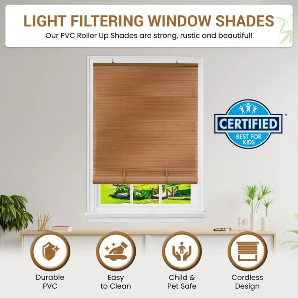 36 x 72 in. Cordless Solstice Vinyl Roll-Up Blind, Woodtone